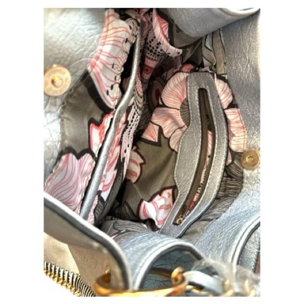 Silver & Gold Tone Chain-Trimmed Shoulder Bag - Picture 3 of 11